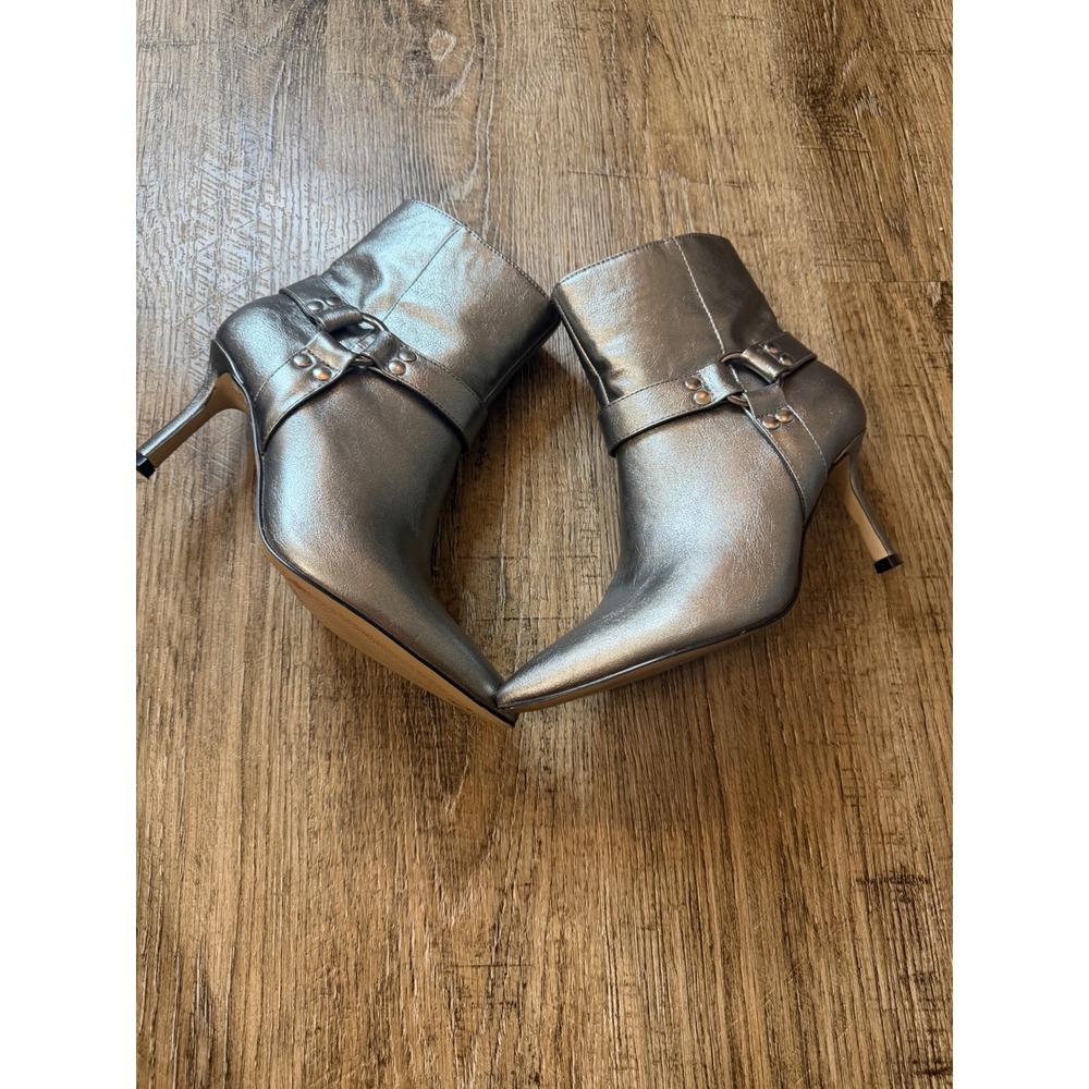 Jessica Simpson Darmina Metallic Silver Harness Ankle Boots Stiletto Heel 6.5M